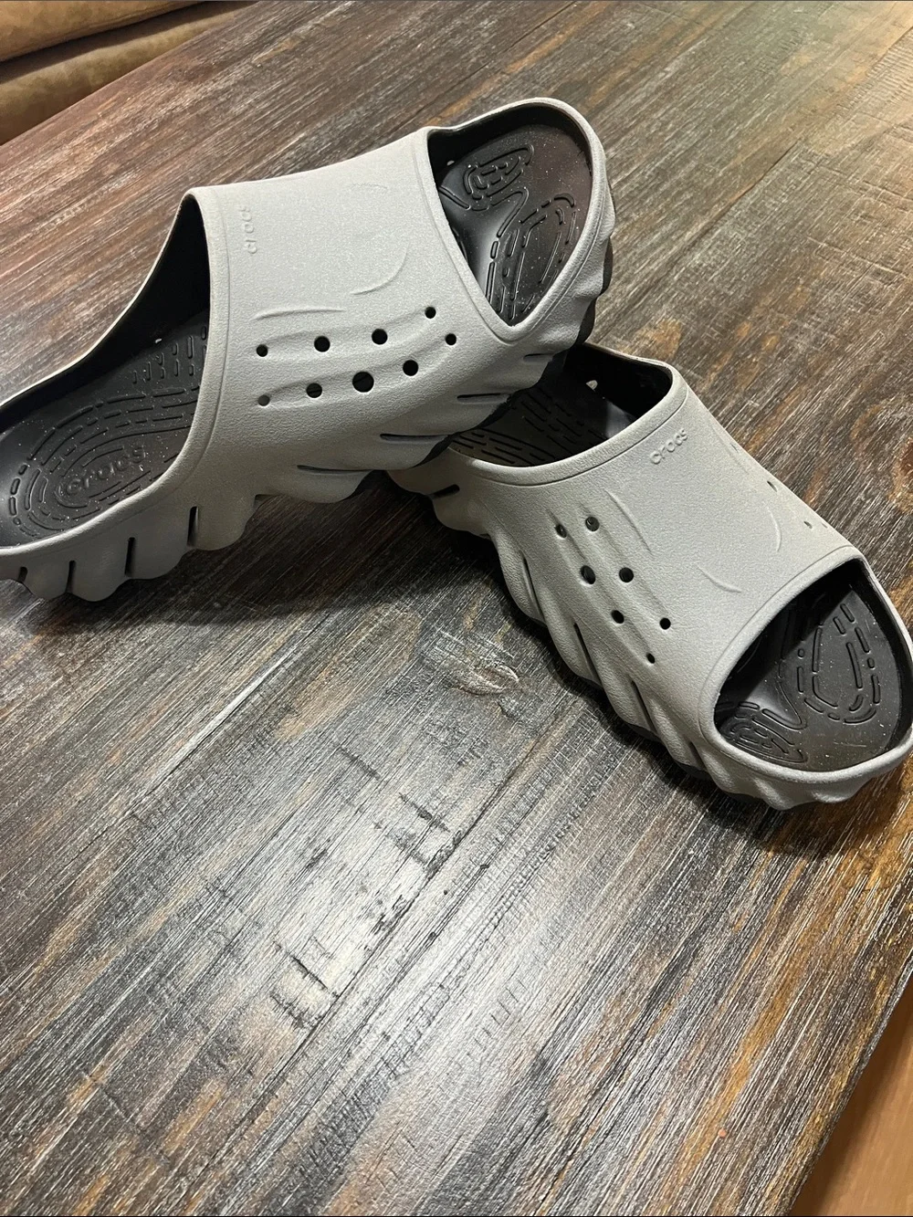 CROCS Men’s Light Gray Upper with Black Footbed Slide Sandals